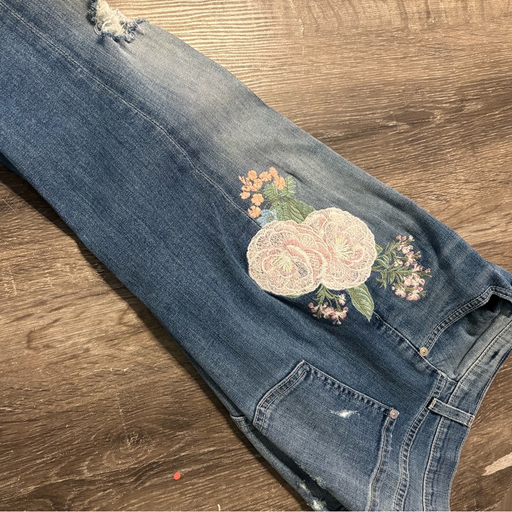 7 for all Mankind Women’s Blue Embroidered Skinny Jeans Size 27 - Picture 5 of 10